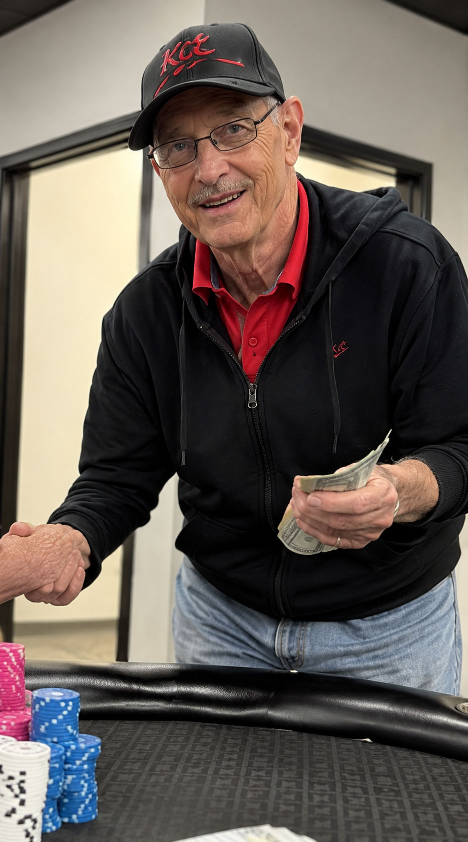 Dennis Hill at the Matador poker table — AI-restored photo